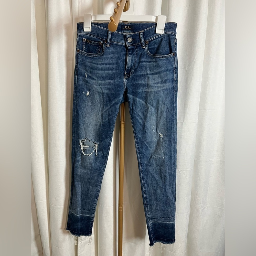 Ralph Lauren Blue Skinny Jeans with Distressed Details